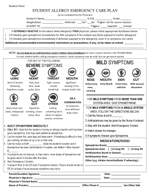 Student Allergy Emergency Care Plan