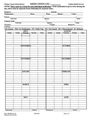 Washoe County Medication Log Form