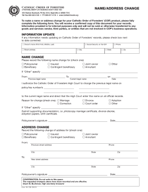 Catholic Order of Foresters Name/Address Change Form
