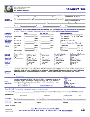 Retirement Investors' Club 457/401a Plan Account Form