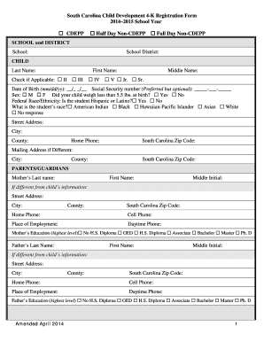 South Carolina Child Development 4-K Registration Form