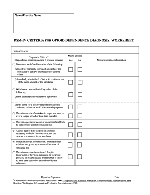 DSM-IV Opioid Dependence Diagnosis Worksheet