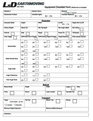 Equipment Checklist Form