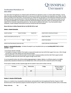 Verification Worksheet for Federal Student Aid