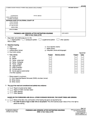 Findings and Orders After Detention Hearing