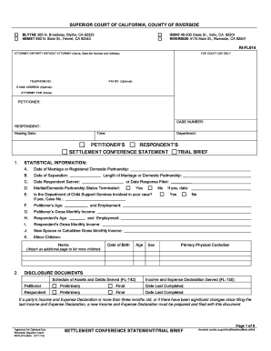 California Settlement Conference Statement Form
