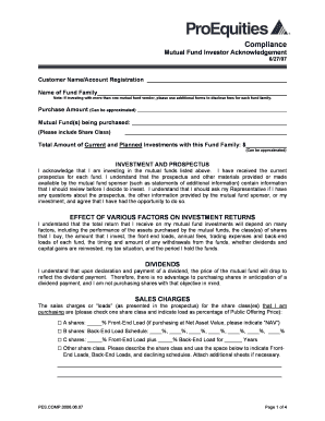 Mutual Fund Investor Acknowledgement Form