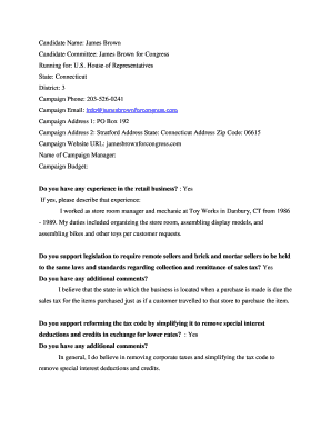 James Brown for Congress Campaign Information Form