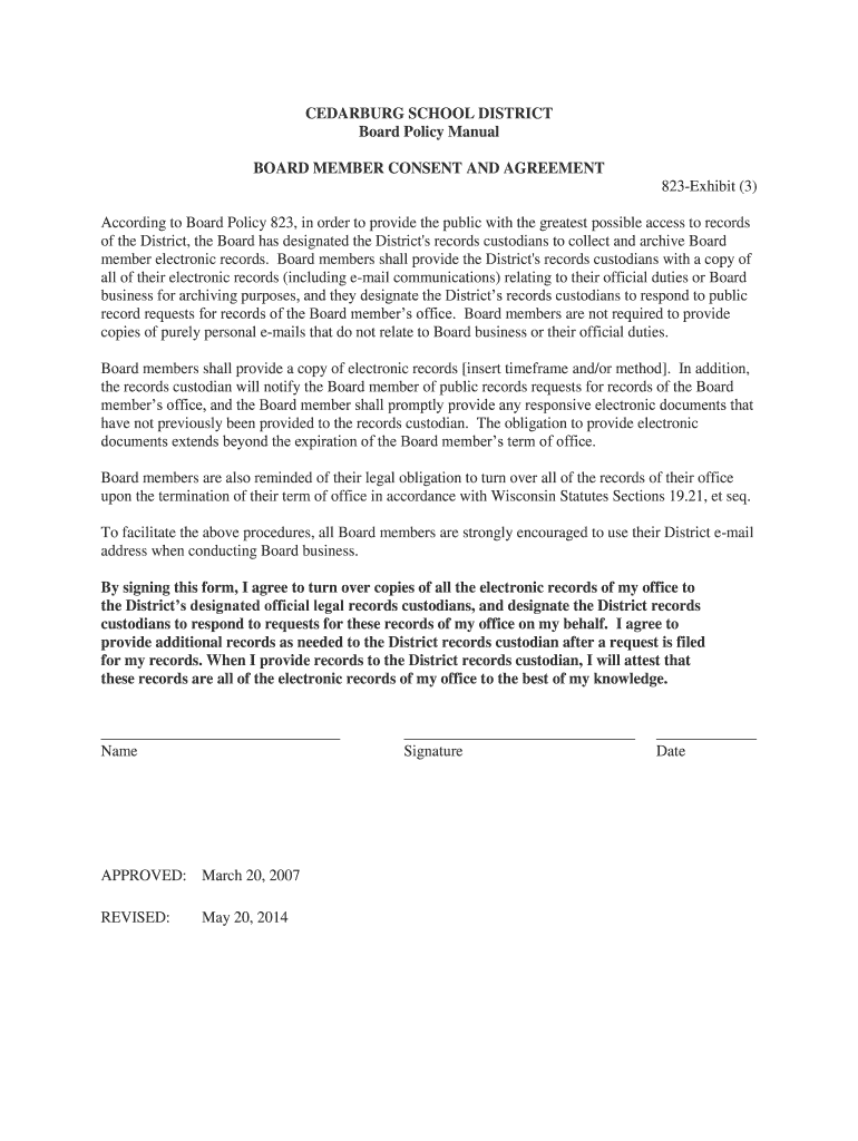 Fillable Online CEDARBURG SCHOOL DISTRICT Board Policy Manual BOARD
