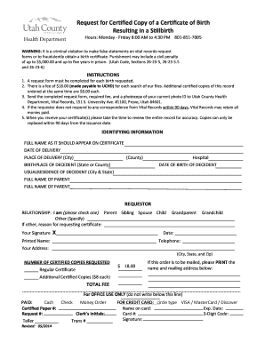 Request for Certified Copy of a Birth Certificate