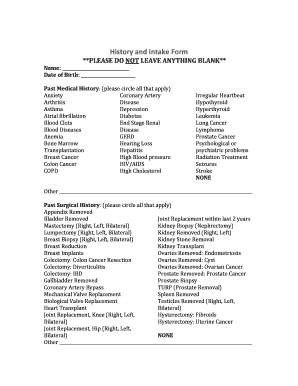 Medical History and Intake Form