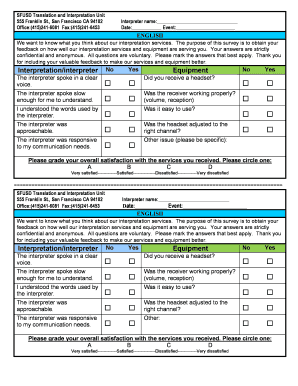 SFUSD Interpretation Services Feedback Form