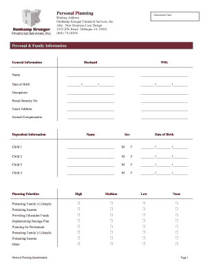 Personal Financial Planning Questionnaire