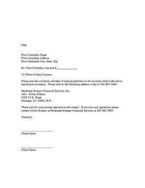 Request for Cost Basis and Purchase Date