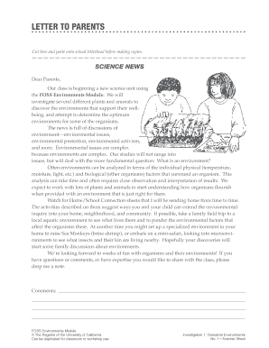 Science Class Letter to Parents