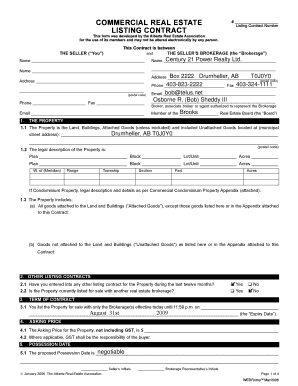 Alberta Commercial Real Estate Listing Contract