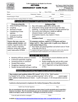 Asthma Emergency Care Plan
