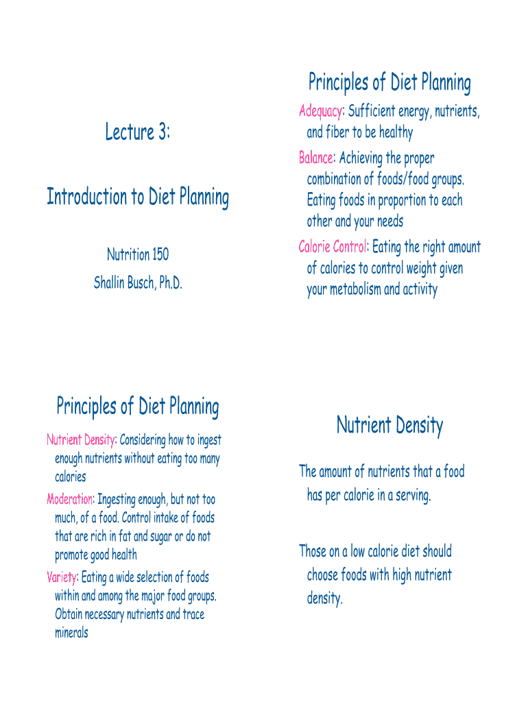 Fillable Online Principles Of Diet Planning Fax Email Print PdfFiller