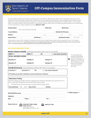 University of Saint Joseph Immunization Form