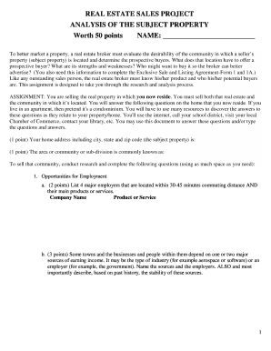 Real Estate Sales Project Analysis Form