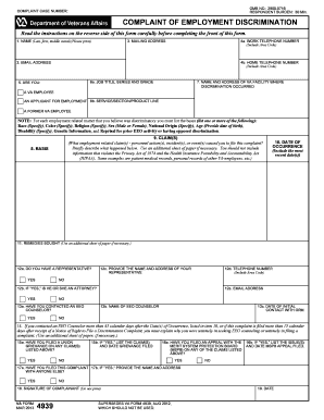 VA Form 4939 Complaint of Employment Discrimination