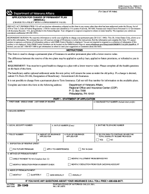 VA Form 29-1549 Application for Change of Permanent Plan
