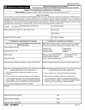 VA Form 10-0491C Annual Employment or Deferment Verification