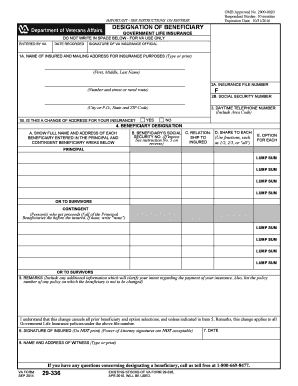 VA Form 29-336 Designation of Beneficiary