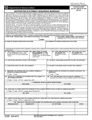 VA Form 21P-4171 Supporting Statement Regarding Marriage