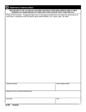 VA Form 10-0143 Drug-Free Workplace Certification