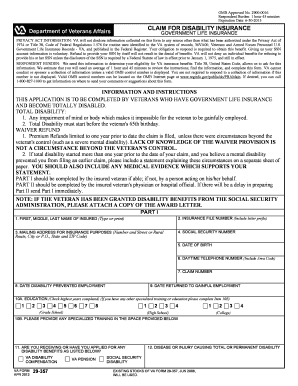 VA Form 29-357 Disability Insurance Claim