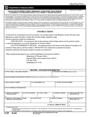 VA Form 29-352 Application for Reinstatement