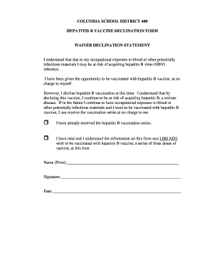 Hepatitis B Vaccine Waiver Form