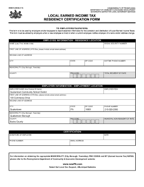 Pennsylvania Local Earned Income Tax Residency Certification Form
