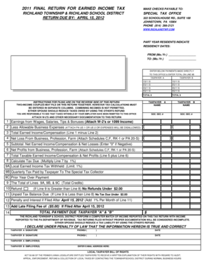 2011 Richland Township Earned Income Tax Return
