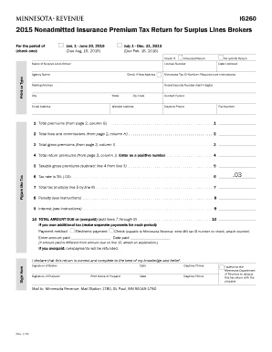 2015 Minnesota Nonadmitted Insurance Premium Tax Return