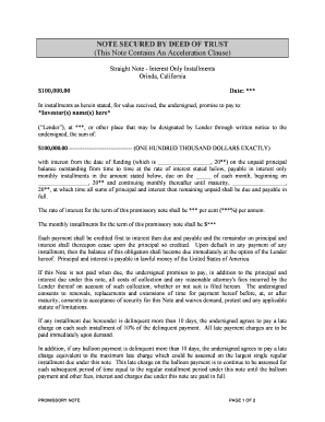 Promissory Note Secured by Deed of Trust