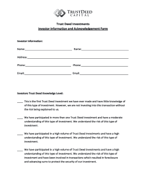Trust Deed Investor Information and Acknowledgement Form