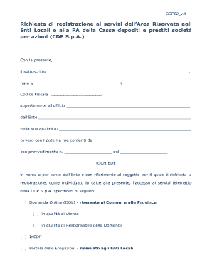 Richiesta di registrazione ai servizi dell'Area Riservata agli Enti Locali