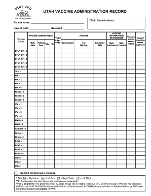 Utah Vaccine Administration Record
