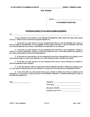 Attachment Execution Interrogatories