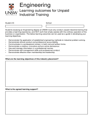 Engineering Unpaid Industrial Training Agreement