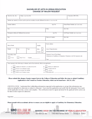 Fillable Online Change of major form - University of Illinois Chicago ...