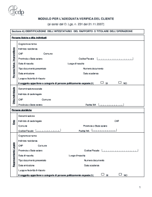 Modulo Per L’Adeguata Verifica Del Cliente