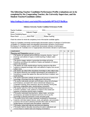 Teacher Candidate Performance Profile