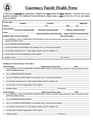 Casowasco Family Health Form
