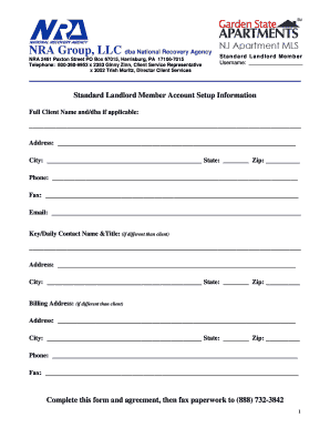 Standard Landlord Member Account Setup and Service Agreement