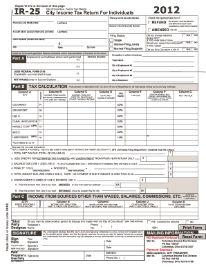 City of Columbus Income Tax Return 2012
