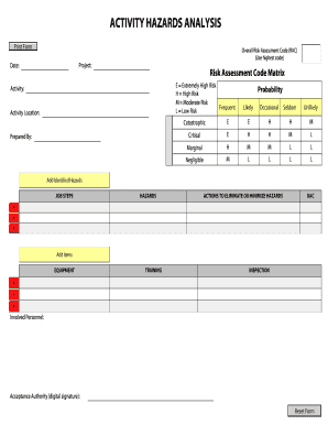 Activity Hazards Analysis Form