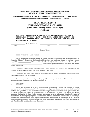 Texas Home Equity Fixed/Adjustable Rate Note